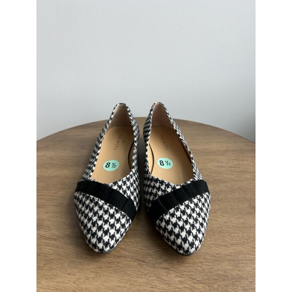 Talbots Edison Velvet Ruffle Houndstooth Tweed Ballet Flats Black White Size 8.5 - Picture 2 of 8